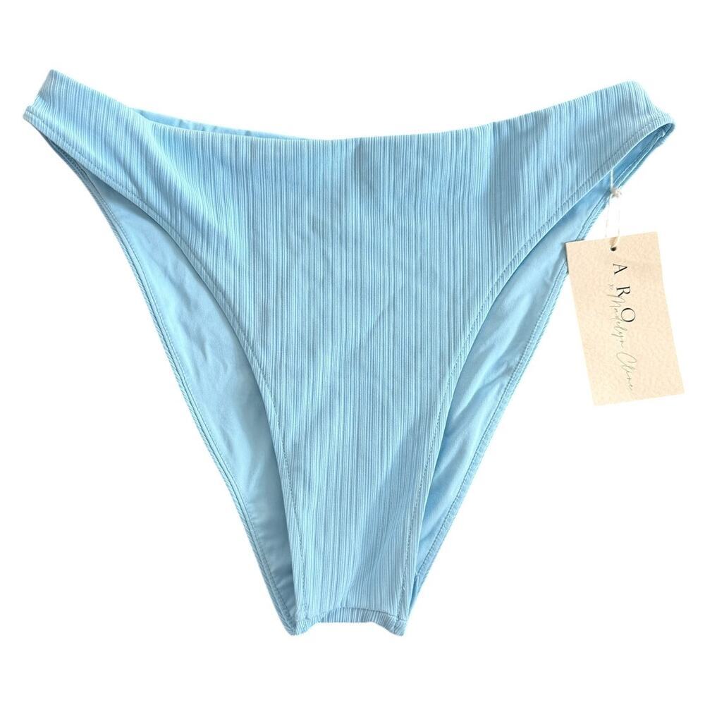ARO Swim Ribbed High-Waisted Lynn Bottoms - Light Blue M
